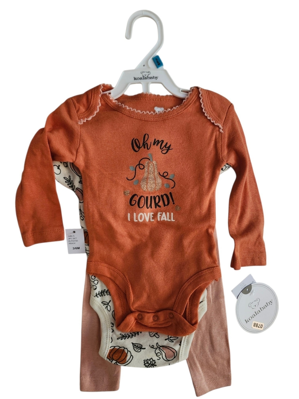 Koala NWT Baby Rust Orange Long-Sleeve One-Piece w/ Fall Pumpkin Graphic 3/6 Mth